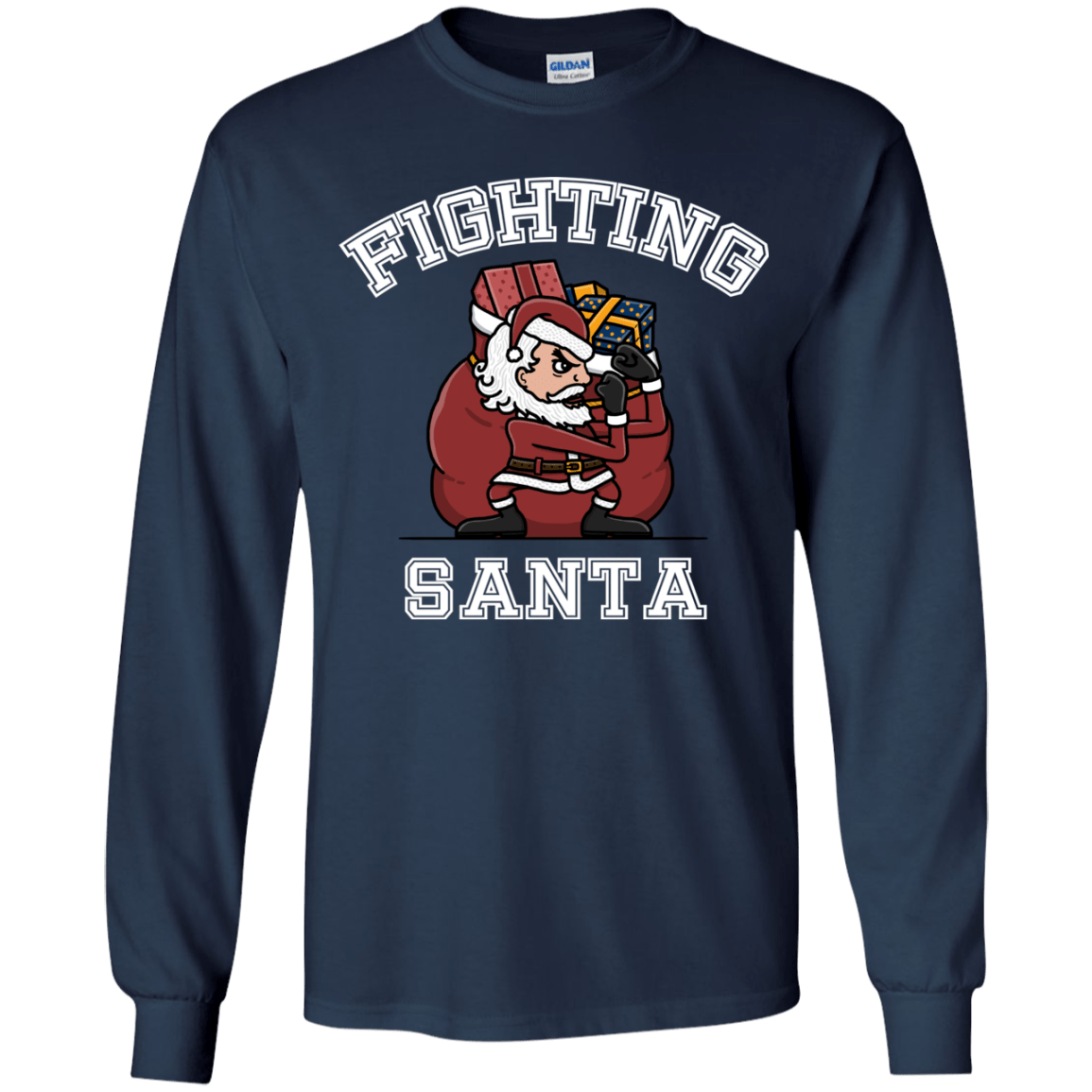 T-Shirts Navy / YS Fighting Santa Youth Long Sleeve T-Shirt