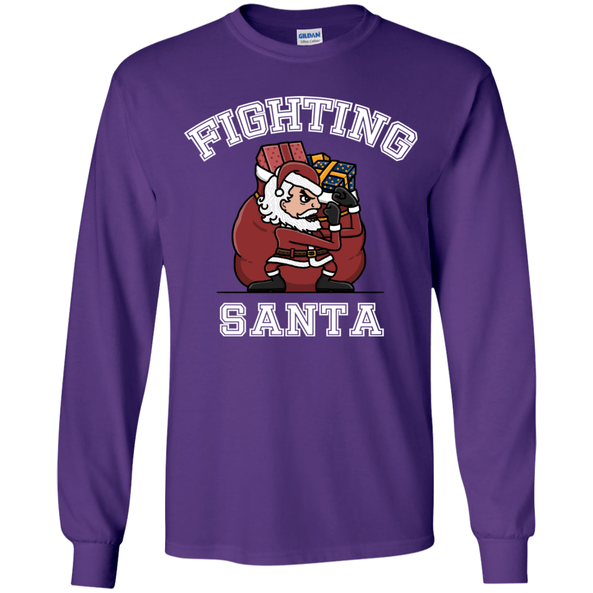T-Shirts Purple / YS Fighting Santa Youth Long Sleeve T-Shirt