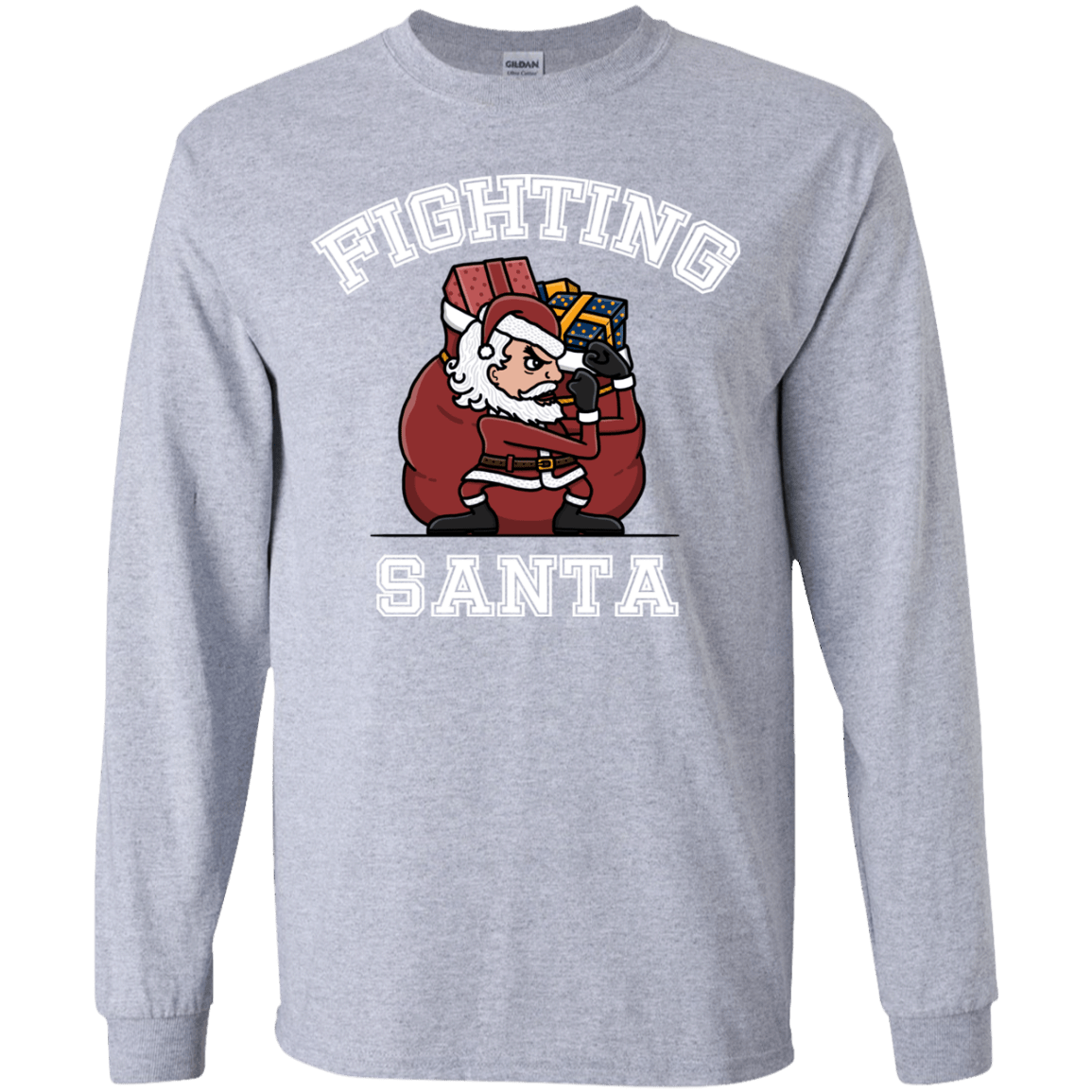 T-Shirts Sport Grey / YS Fighting Santa Youth Long Sleeve T-Shirt