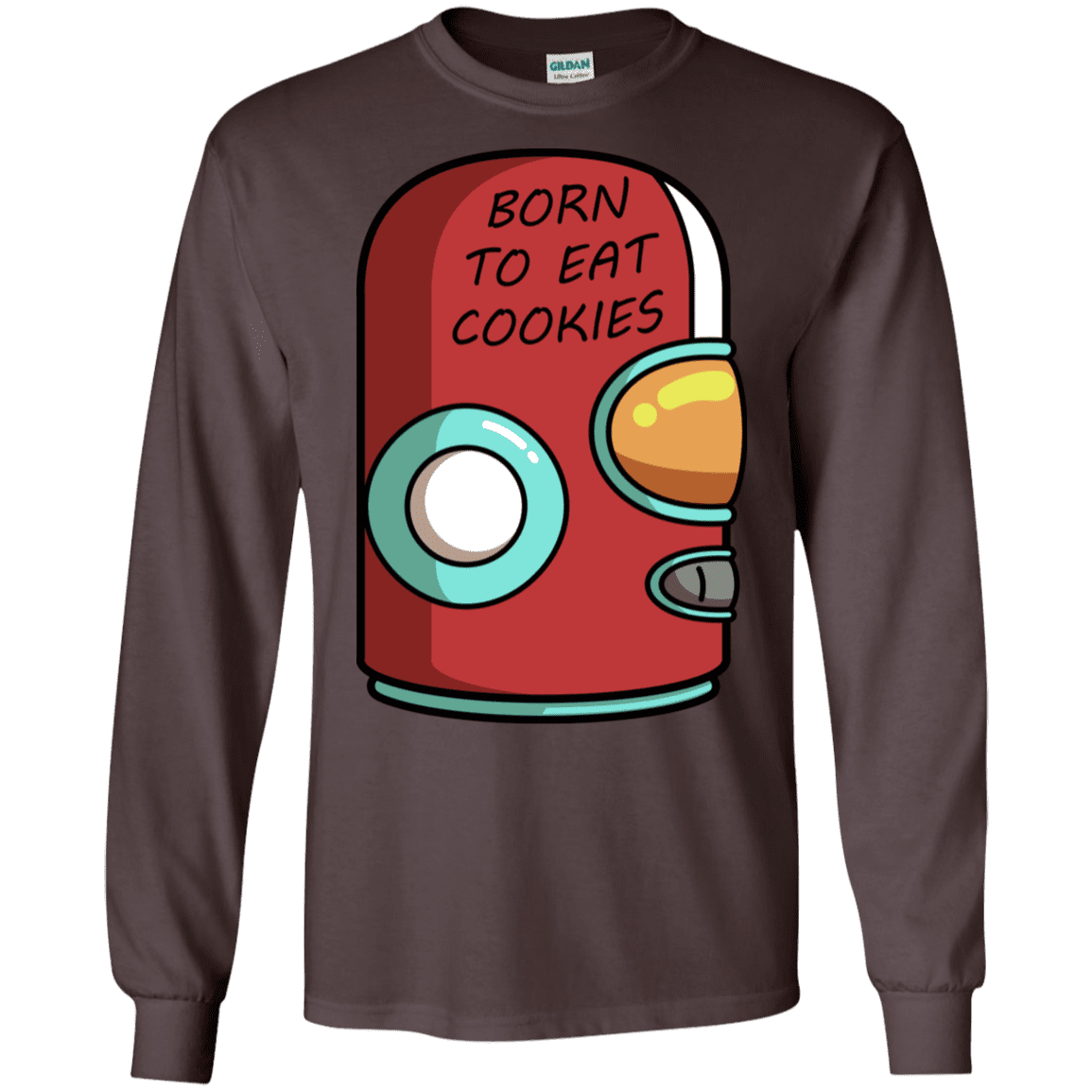 T-Shirts Dark Chocolate / S Final Space Gary Born To Eat Cookies Men's Long Sleeve T-Shirt