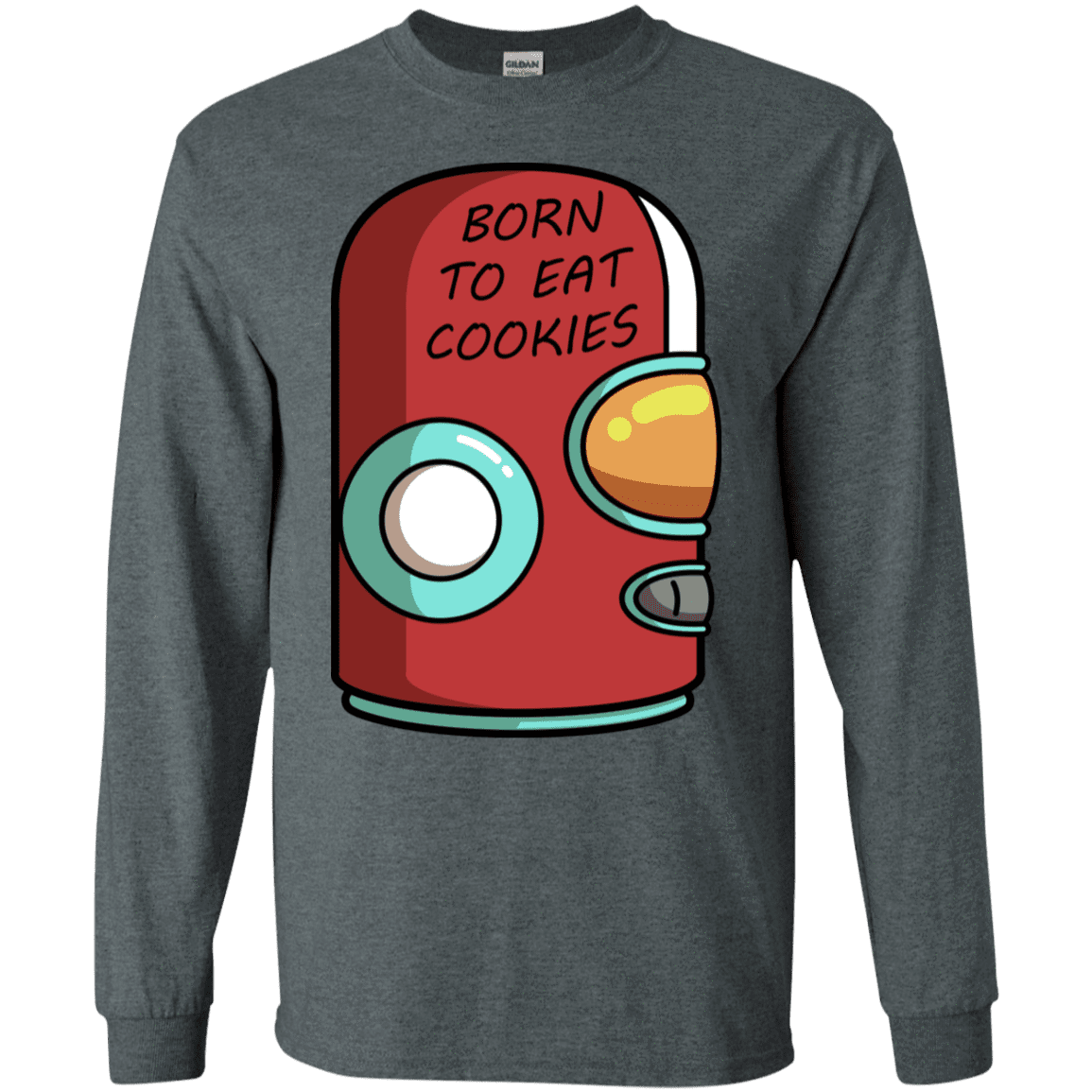 T-Shirts Dark Heather / S Final Space Gary Born To Eat Cookies Men's Long Sleeve T-Shirt