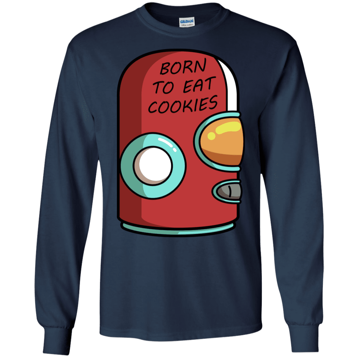 T-Shirts Navy / S Final Space Gary Born To Eat Cookies Men's Long Sleeve T-Shirt