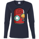 T-Shirts Navy / S Final Space Gary Born To Eat Cookies Women's Long Sleeve T-Shirt