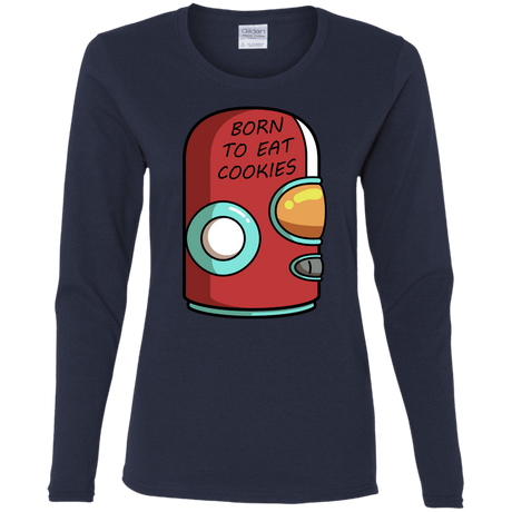 T-Shirts Navy / S Final Space Gary Born To Eat Cookies Women's Long Sleeve T-Shirt