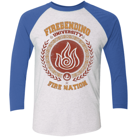 T-Shirts Heather White/Vintage Royal / X-Small Firebending university Triblend 3/4 Sleeve