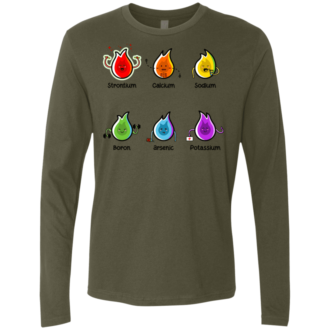 T-Shirts Military Green / S Flaming Elements Science Men's Premium Long Sleeve