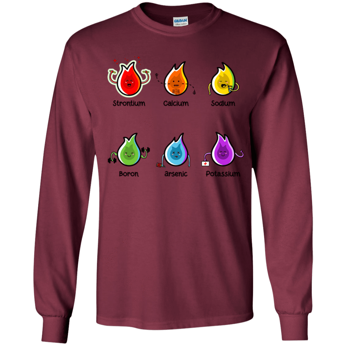 T-Shirts Maroon / YS Flaming Elements Science Youth Long Sleeve T-Shirt