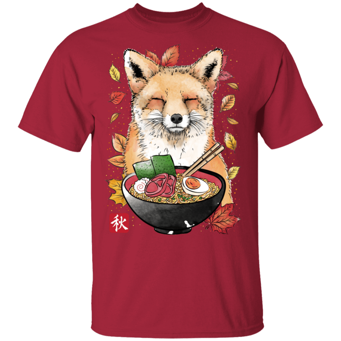 T-Shirts Cardinal / S Fox, Leaves and Ramen T-Shirt