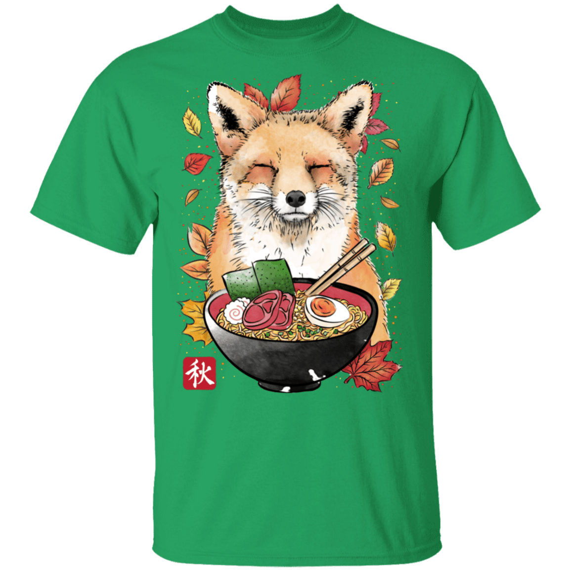 T-Shirts Irish Green / S Fox, Leaves and Ramen T-Shirt