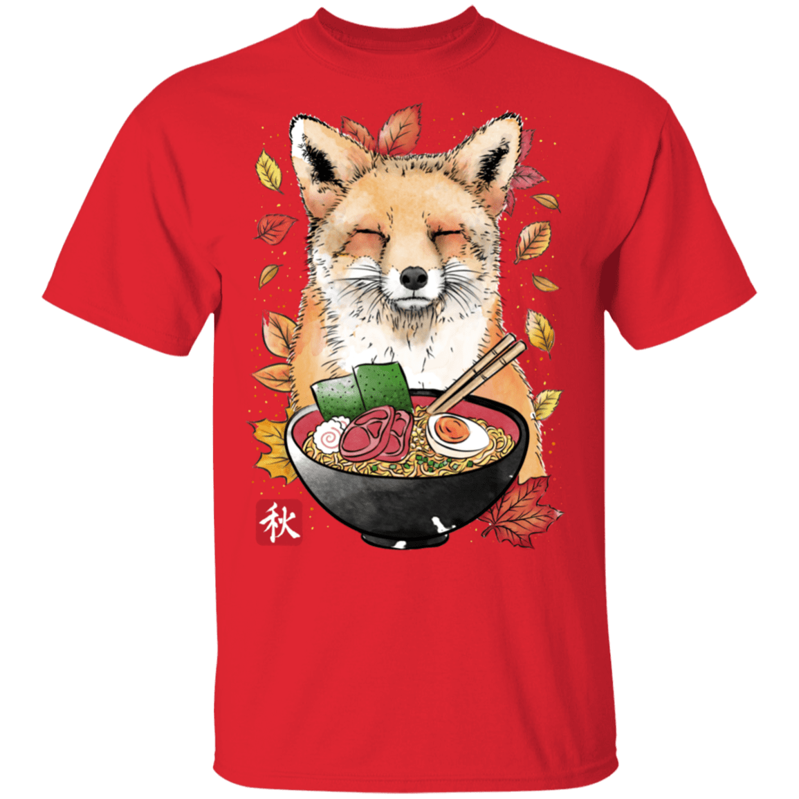 T-Shirts Red / S Fox, Leaves and Ramen T-Shirt