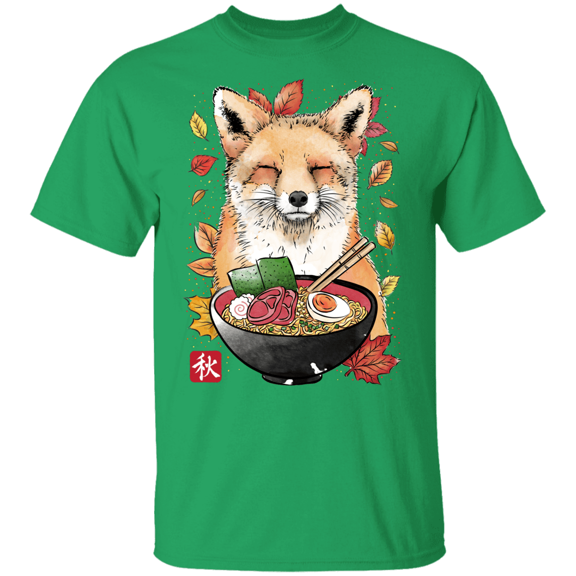T-Shirts Irish Green / YXS Fox, Leaves and Ramen Youth T-Shirt