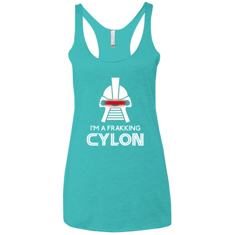 T-Shirts Tahiti Blue / X-Small Frakking cylon Women's Triblend Racerback Tank