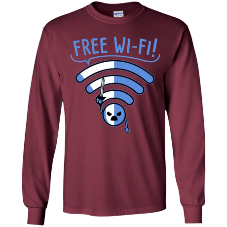 T-Shirts Maroon / YS Free Wi-Fi! Youth Long Sleeve T-Shirt