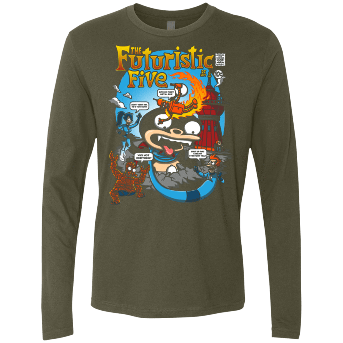 T-Shirts Military Green / S Futurama Fantastic 4 Men's Premium Long Sleeve