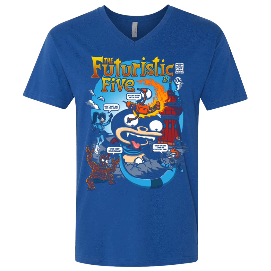T-Shirts Royal / X-Small Futurama Fantastic 4 Men's Premium V-Neck