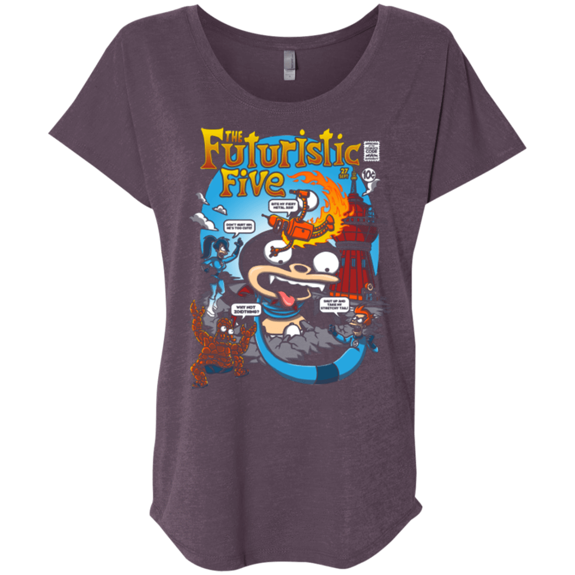 T-Shirts Vintage Purple / X-Small Futurama Fantastic 4 Triblend Dolman Sleeve