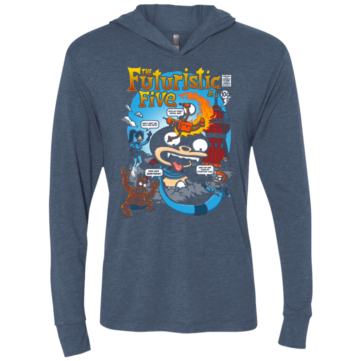 T-Shirts Indigo / X-Small Futurama Fantastic 4 Triblend Long Sleeve Hoodie Tee