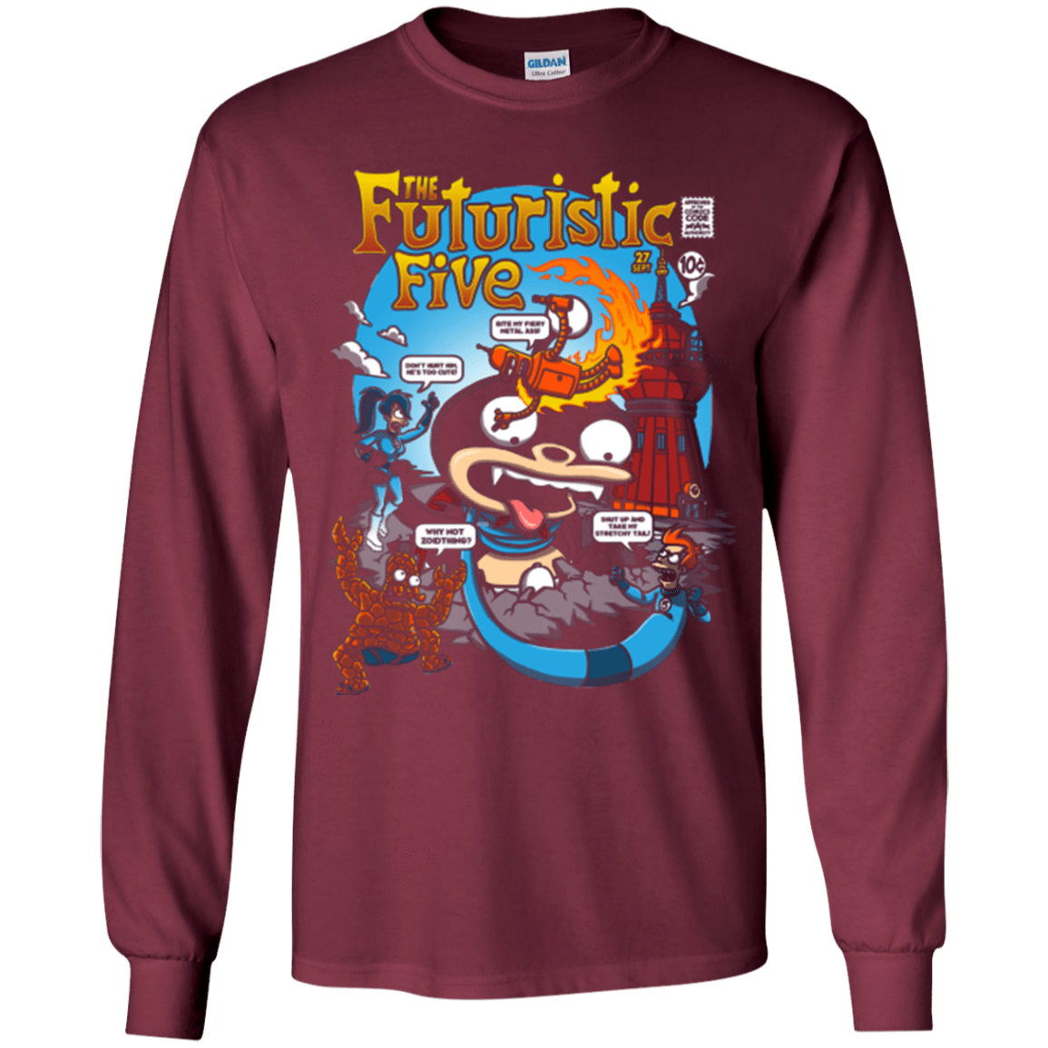 T-Shirts Maroon / YS Futurama Fantastic 4 Youth Long Sleeve T-Shirt