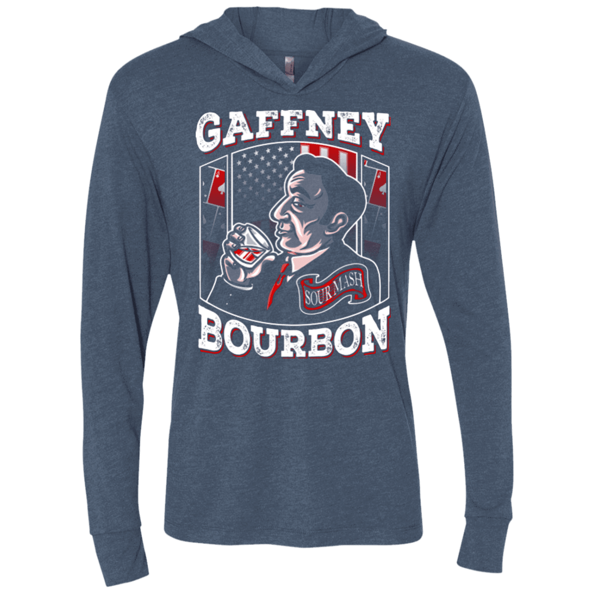 T-Shirts Indigo / X-Small Gaffney Bourbon Triblend Long Sleeve Hoodie Tee
