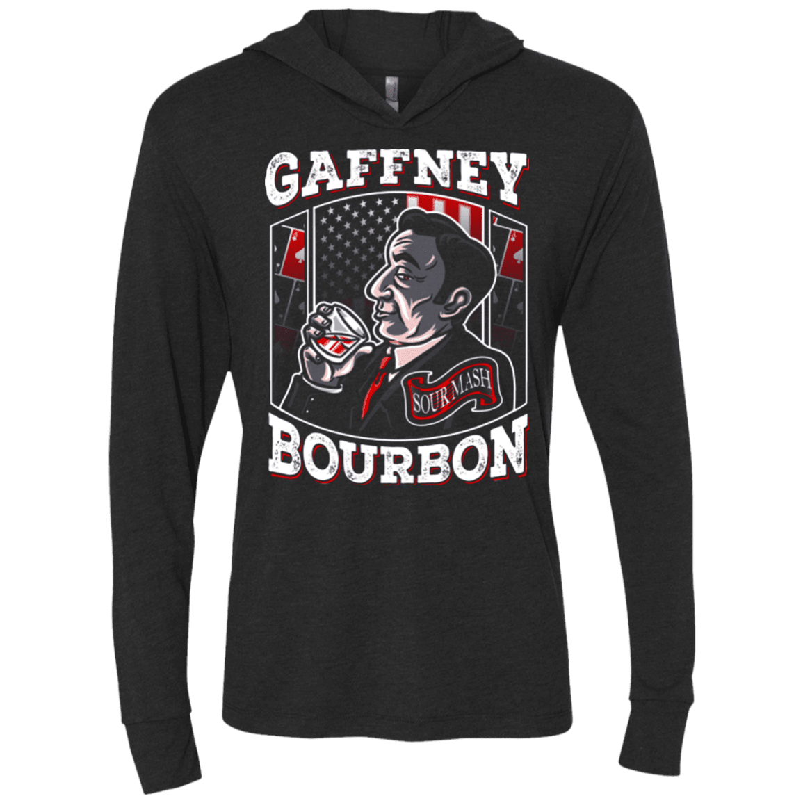 T-Shirts Vintage Black / X-Small Gaffney Bourbon Triblend Long Sleeve Hoodie Tee