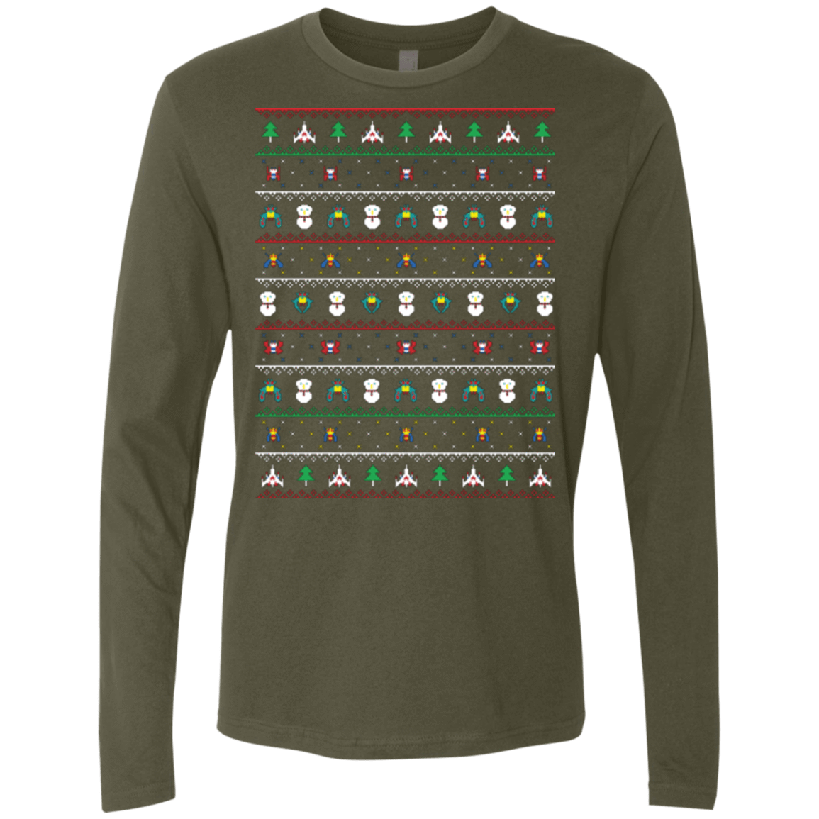 T-Shirts Military Green / Small Galaga Christmas Men's Premium Long Sleeve