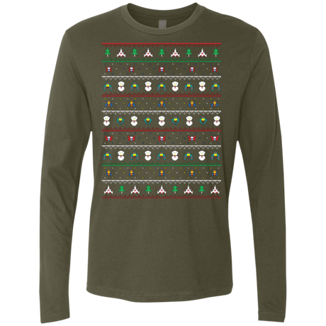 T-Shirts Military Green / Small Galaga Christmas Men's Premium Long Sleeve