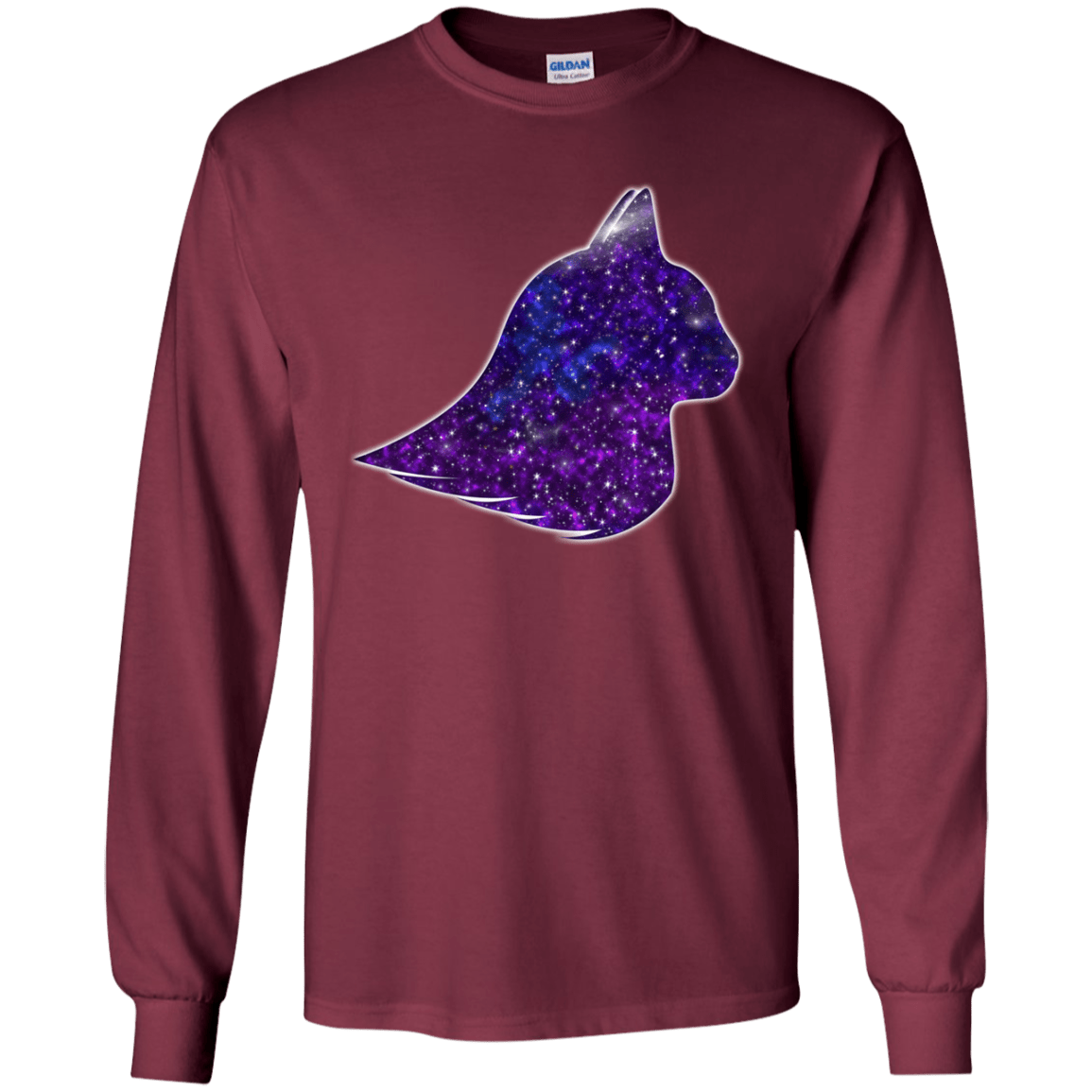 T-Shirts Maroon / YS Galaxy Cat Youth Long Sleeve T-Shirt