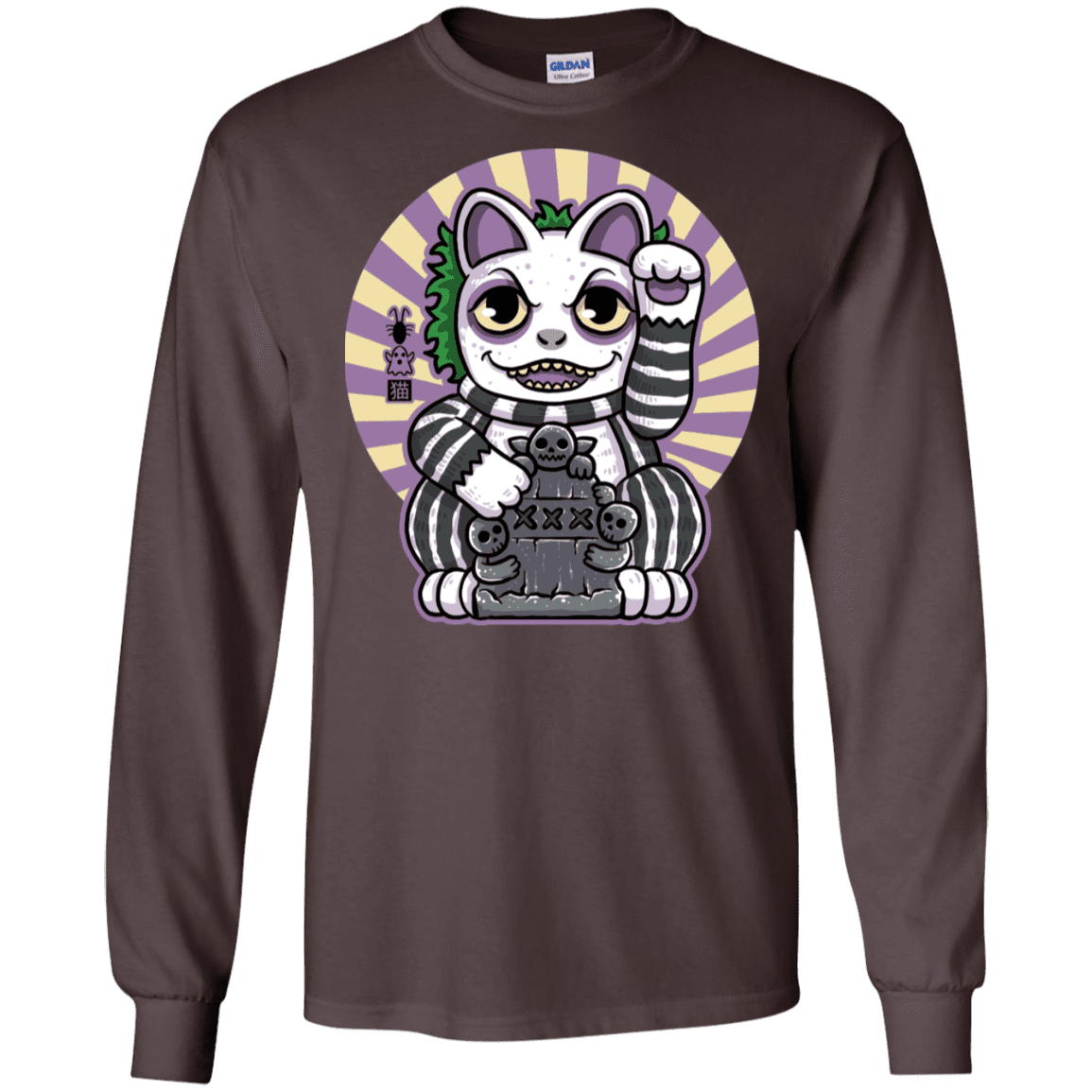 T-Shirts Dark Chocolate / S Ghost Neko Men's Long Sleeve T-Shirt