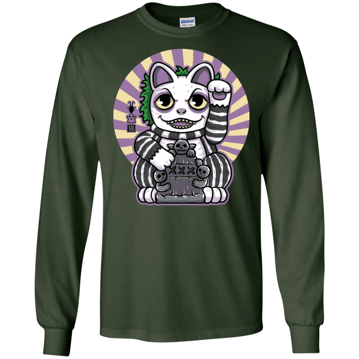 T-Shirts Forest Green / S Ghost Neko Men's Long Sleeve T-Shirt