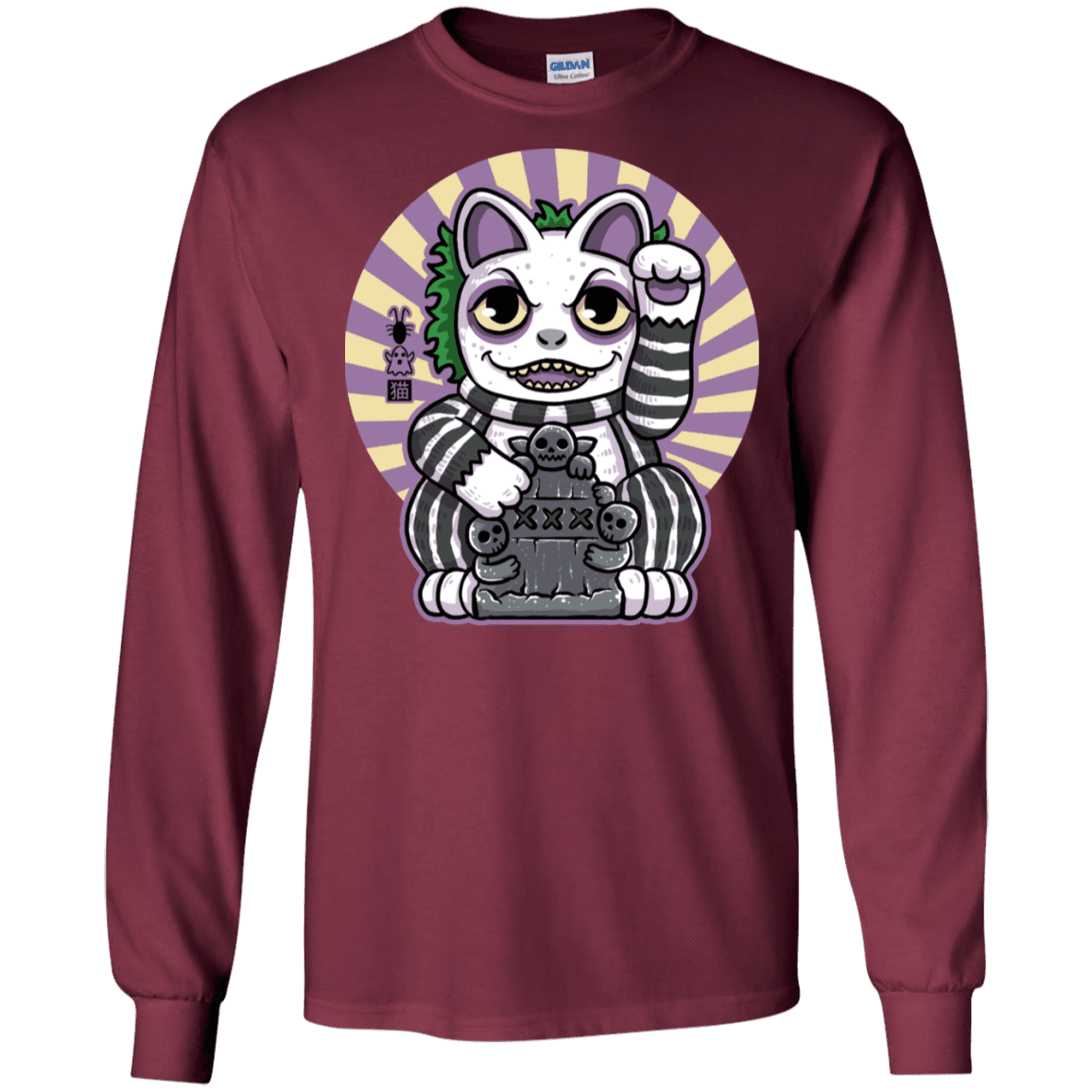 T-Shirts Maroon / S Ghost Neko Men's Long Sleeve T-Shirt