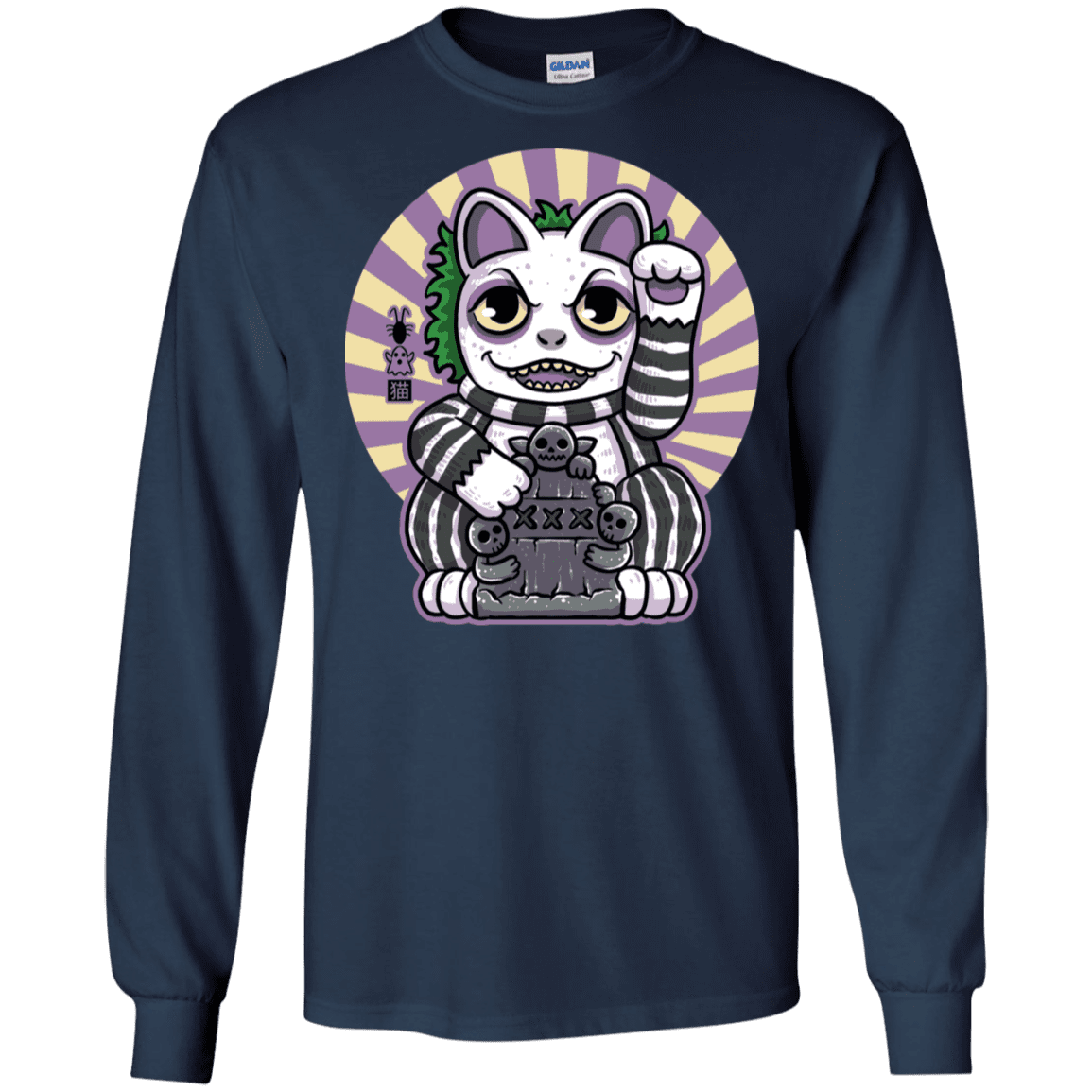 T-Shirts Navy / S Ghost Neko Men's Long Sleeve T-Shirt