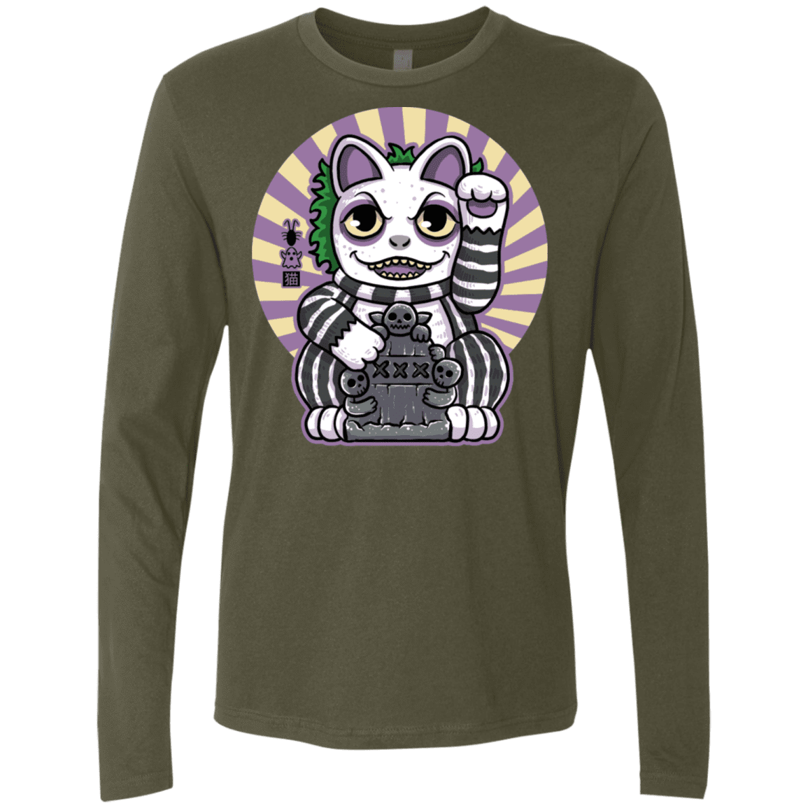 T-Shirts Military Green / S Ghost Neko Men's Premium Long Sleeve