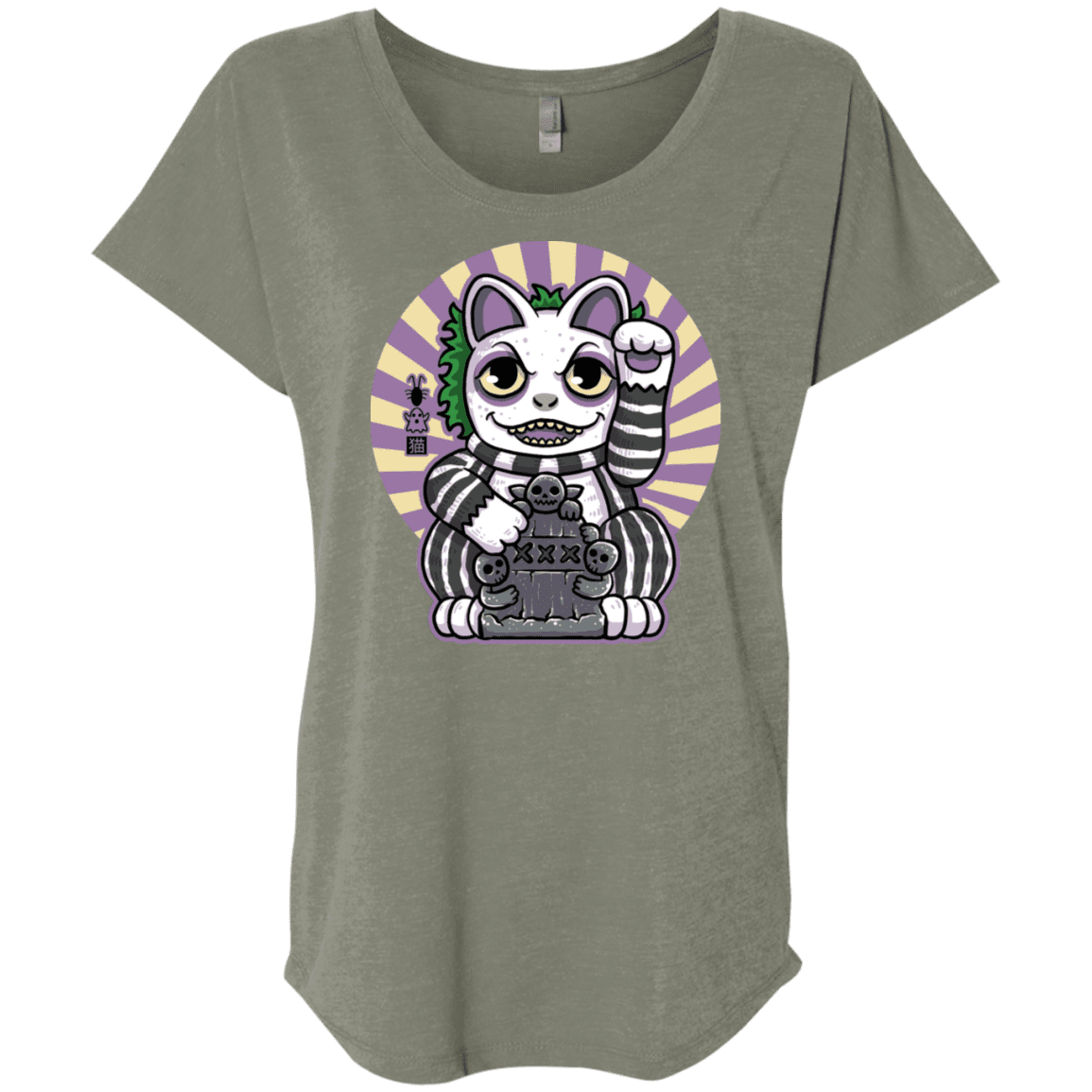 T-Shirts Venetian Grey / X-Small Ghost Neko Triblend Dolman Sleeve