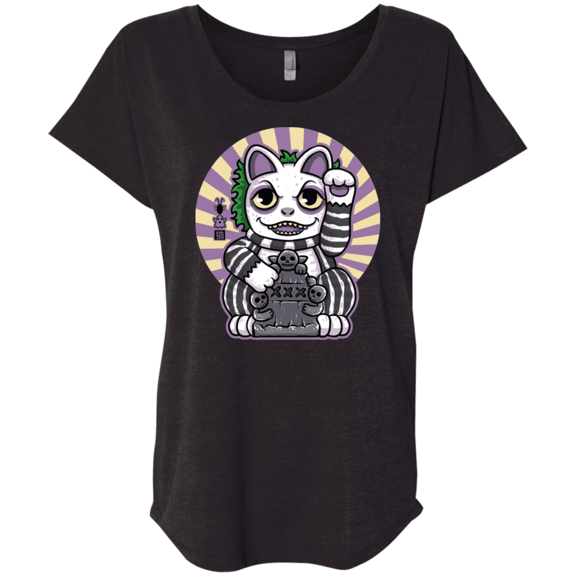 T-Shirts Vintage Black / X-Small Ghost Neko Triblend Dolman Sleeve