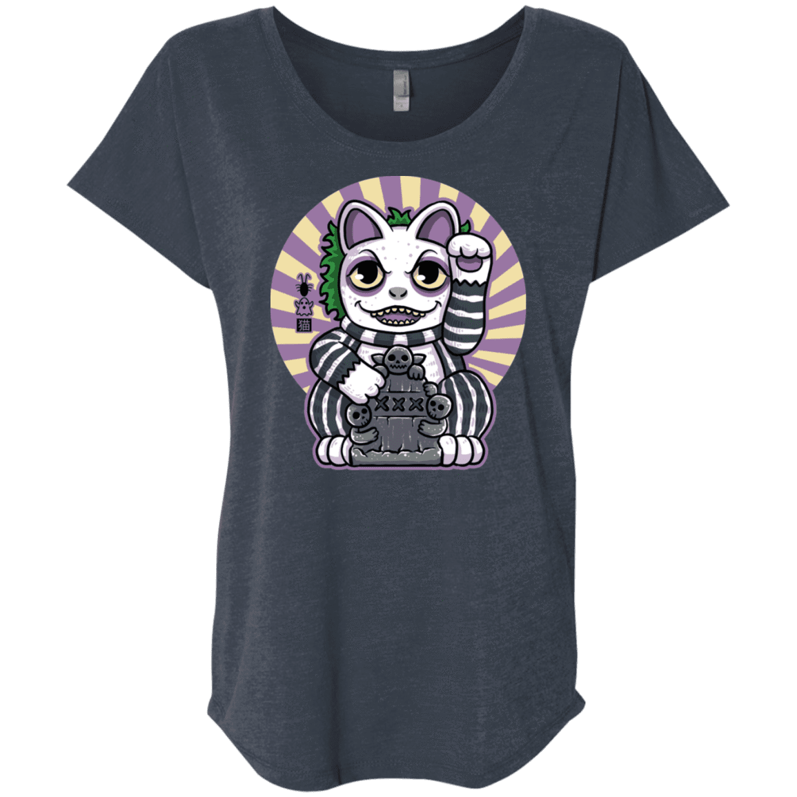 T-Shirts Vintage Navy / X-Small Ghost Neko Triblend Dolman Sleeve