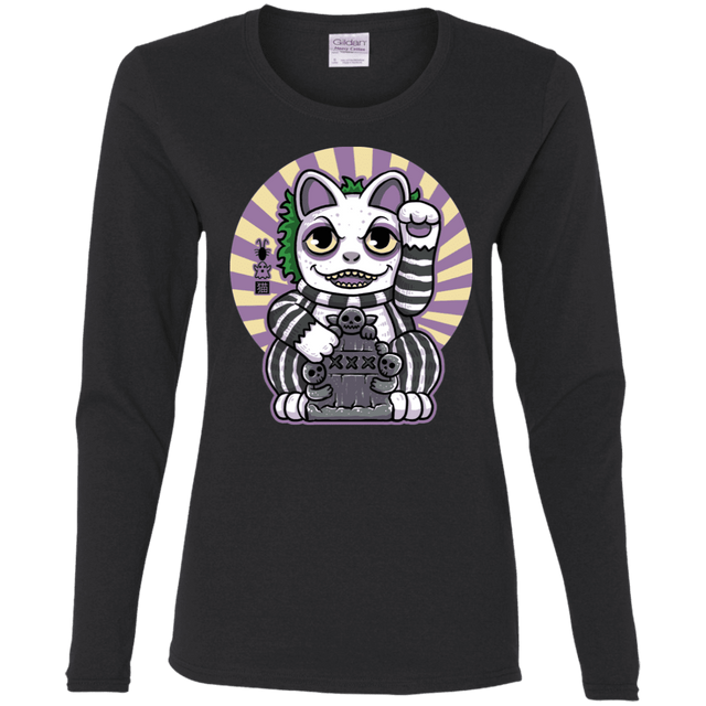 T-Shirts Black / S Ghost Neko Women's Long Sleeve T-Shirt