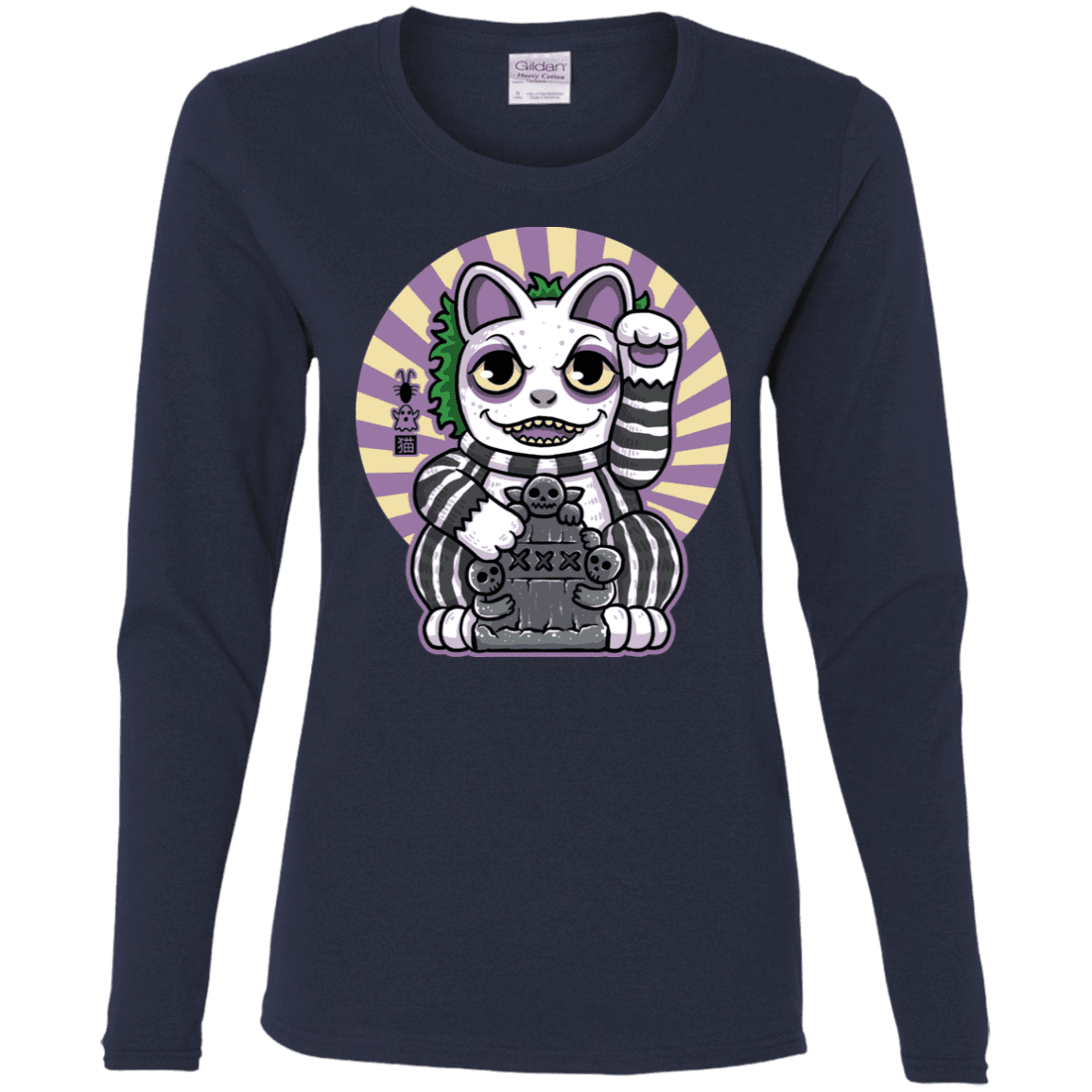 T-Shirts Navy / S Ghost Neko Women's Long Sleeve T-Shirt