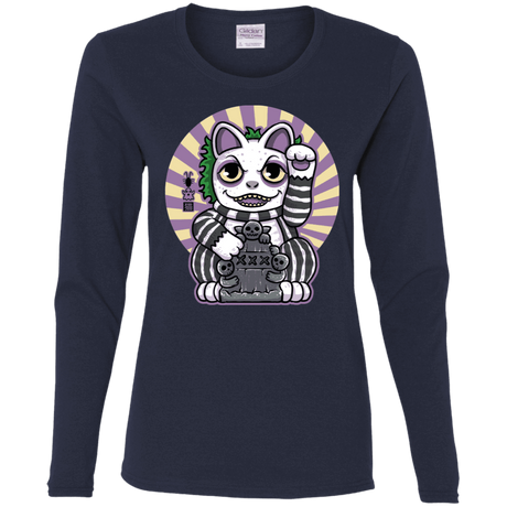 T-Shirts Navy / S Ghost Neko Women's Long Sleeve T-Shirt