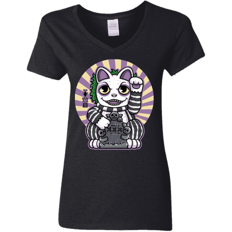 T-Shirts Black / S Ghost Neko Women's V-Neck T-Shirt