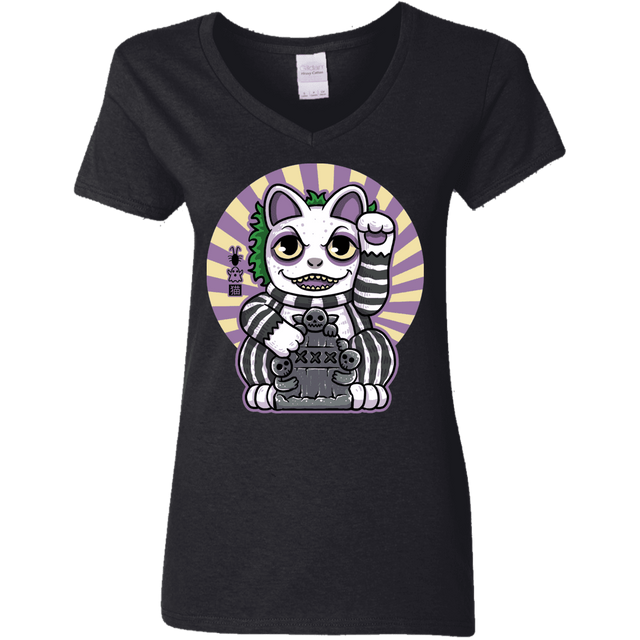 T-Shirts Black / S Ghost Neko Women's V-Neck T-Shirt