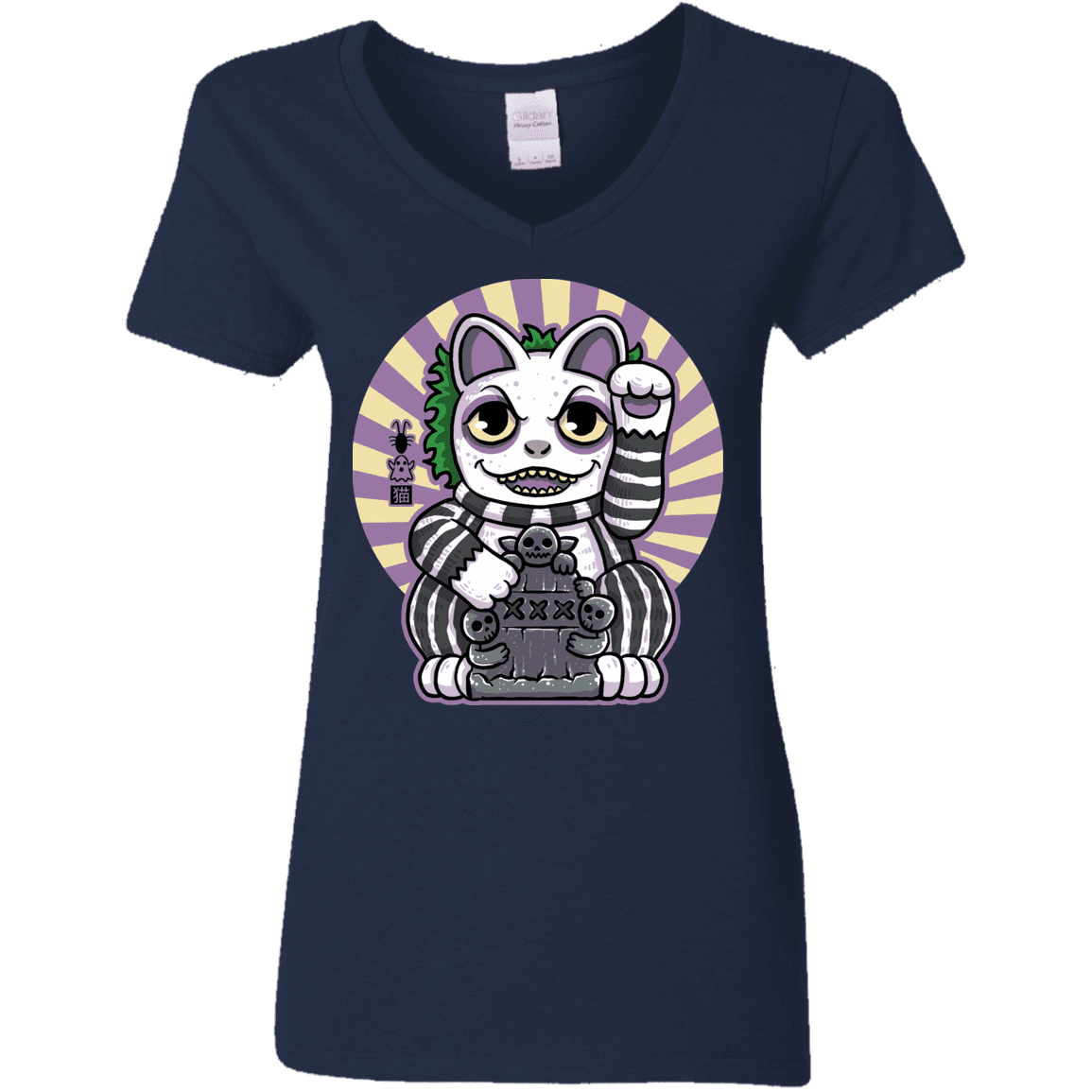 T-Shirts Navy / S Ghost Neko Women's V-Neck T-Shirt