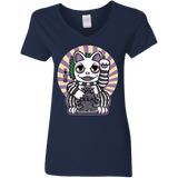 T-Shirts Navy / S Ghost Neko Women's V-Neck T-Shirt