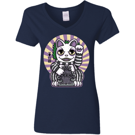 T-Shirts Navy / S Ghost Neko Women's V-Neck T-Shirt