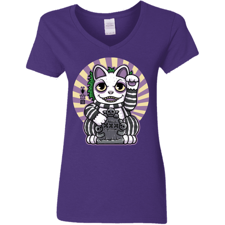 T-Shirts Purple / S Ghost Neko Women's V-Neck T-Shirt