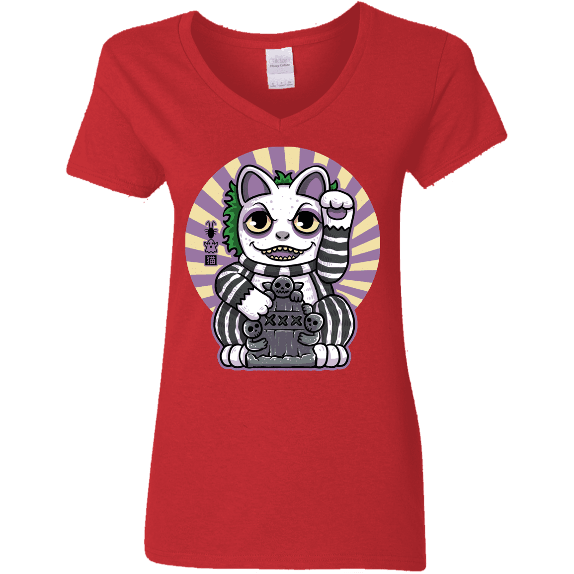 T-Shirts Red / S Ghost Neko Women's V-Neck T-Shirt