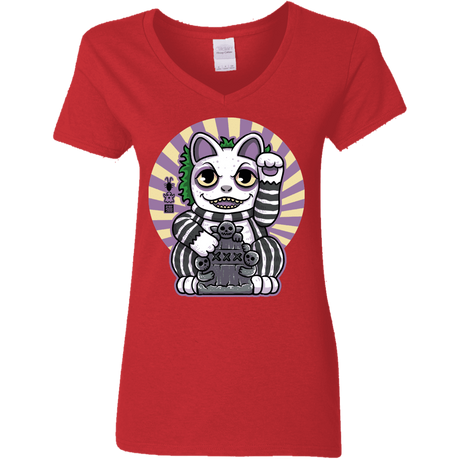 T-Shirts Red / S Ghost Neko Women's V-Neck T-Shirt