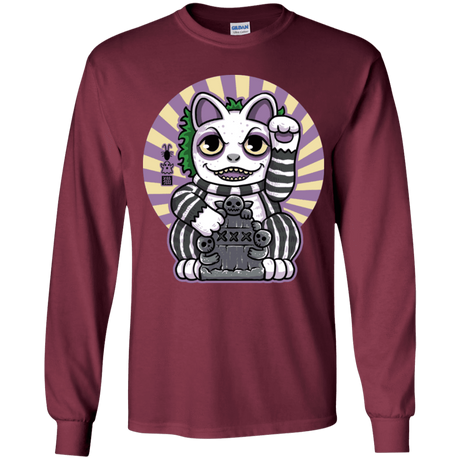 T-Shirts Maroon / YS Ghost Neko Youth Long Sleeve T-Shirt