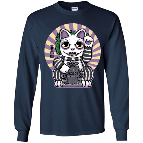 T-Shirts Navy / YS Ghost Neko Youth Long Sleeve T-Shirt