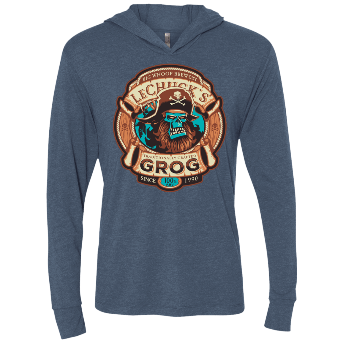 T-Shirts Indigo / X-Small Ghost Pirate Grog Nmns Triblend Long Sleeve Hoodie Tee