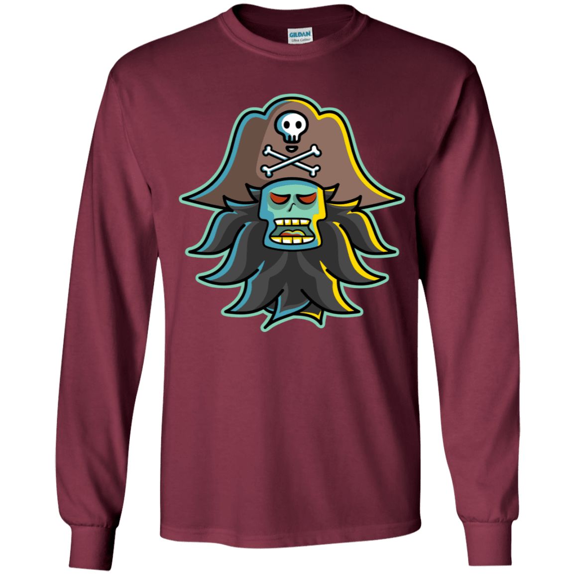 T-Shirts Maroon / YS Ghost Pirate LeChuck Youth Long Sleeve T-Shirt